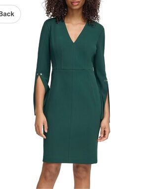 NWT Tommy Hilfiger Solid Scuba Crepe Green Split Sleeve Dress Sz 8